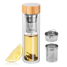 Bouteille d&#39;eau en bambou pour infuseur à thé en verre borosilicaté multifonctionnel